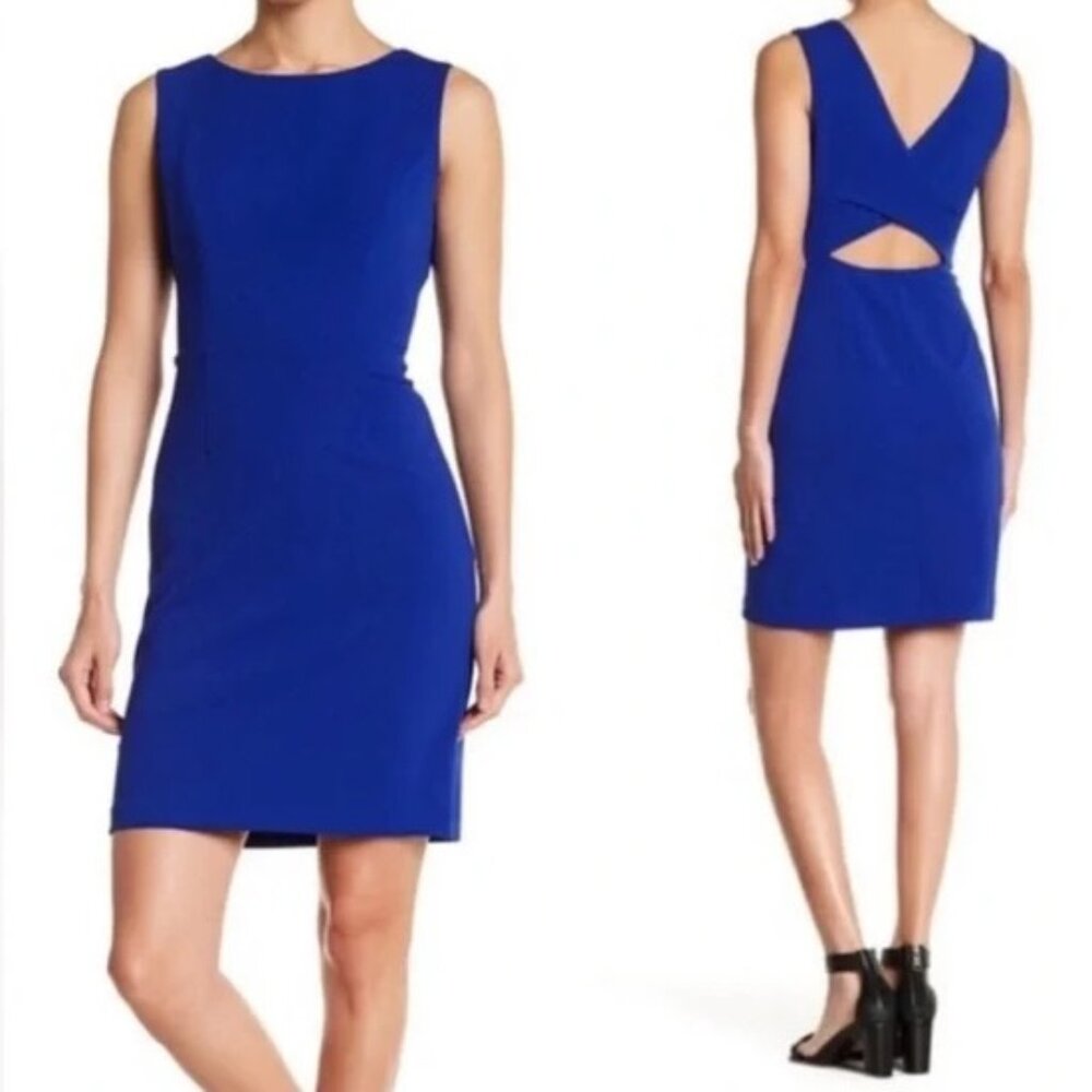 NWOT Betsey Johnson Royal Blue Knee Length Scuba Bodycon Dress w Cut Out Back
